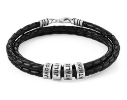 Personalized Men's Leather Bracelet in Silver