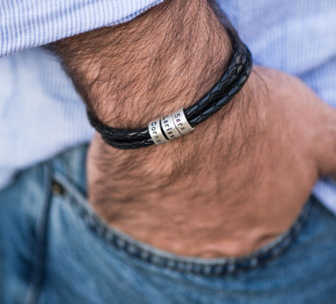 Personalized Men's Leather Bracelet in Silver